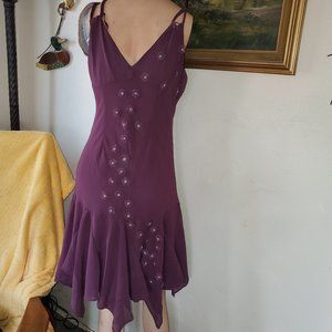 Alfredo-Venini Chiffon Party XL Layered,Staggered Hem Fitted. Plum ,Lined Pretty